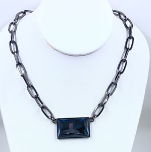 Lia Sophia Prisma Blue Crystal Gunmetal Chain Necklace